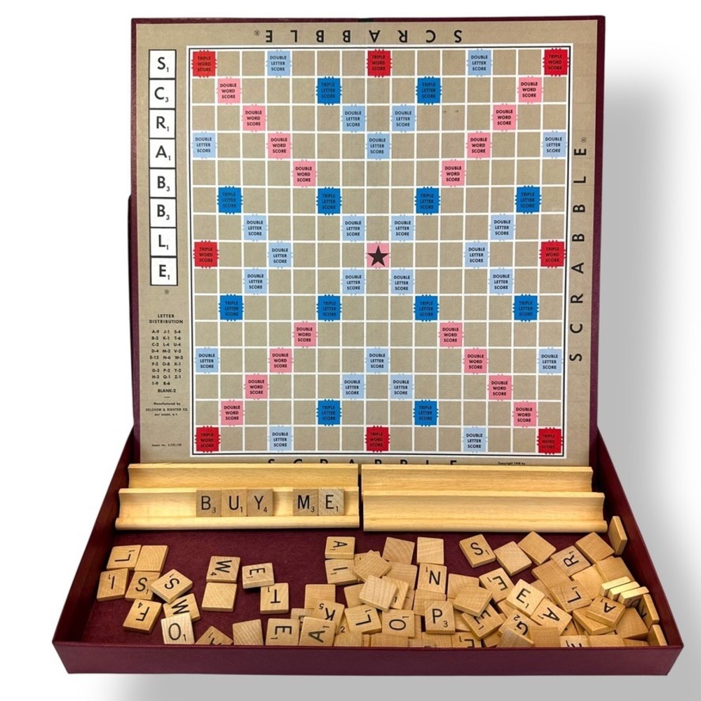 Vtg 1948 Scrabble Crossword Game Selchow & Righter Red Box Edition